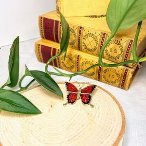 Vibrant Red Vintage Butterfly Brooch